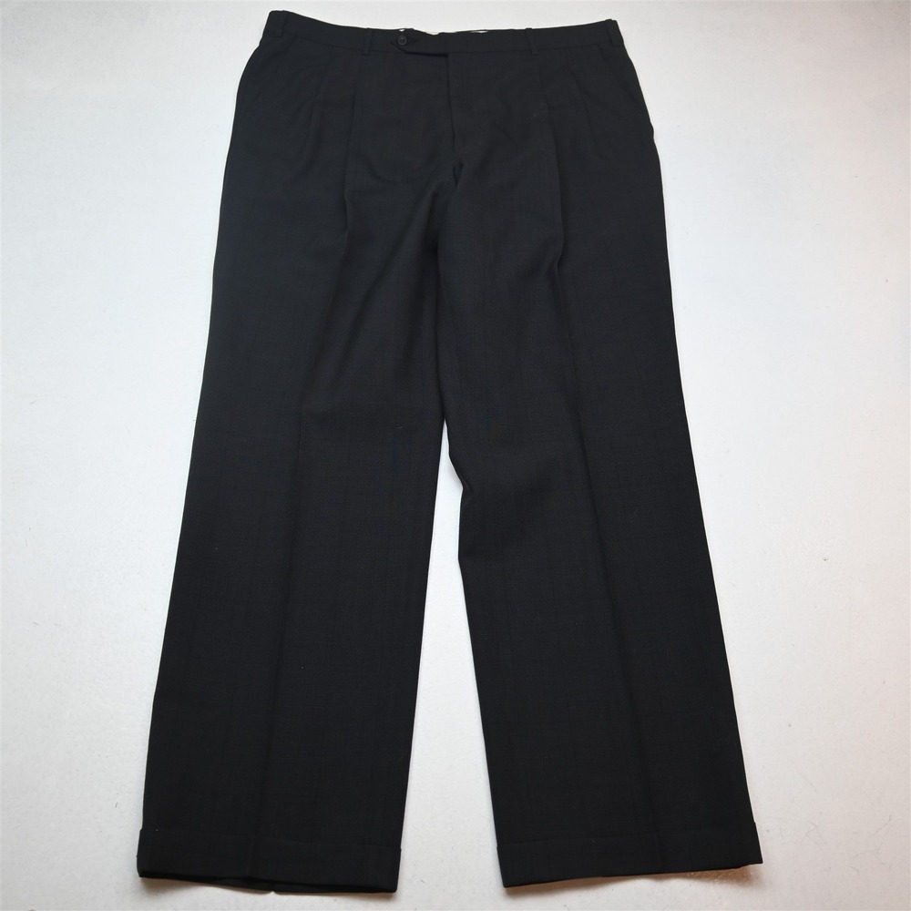 Bespoke 36x32 Gray Check Wool Pleated Cuffed‎ Baggy High Waist Dress Mens Pants